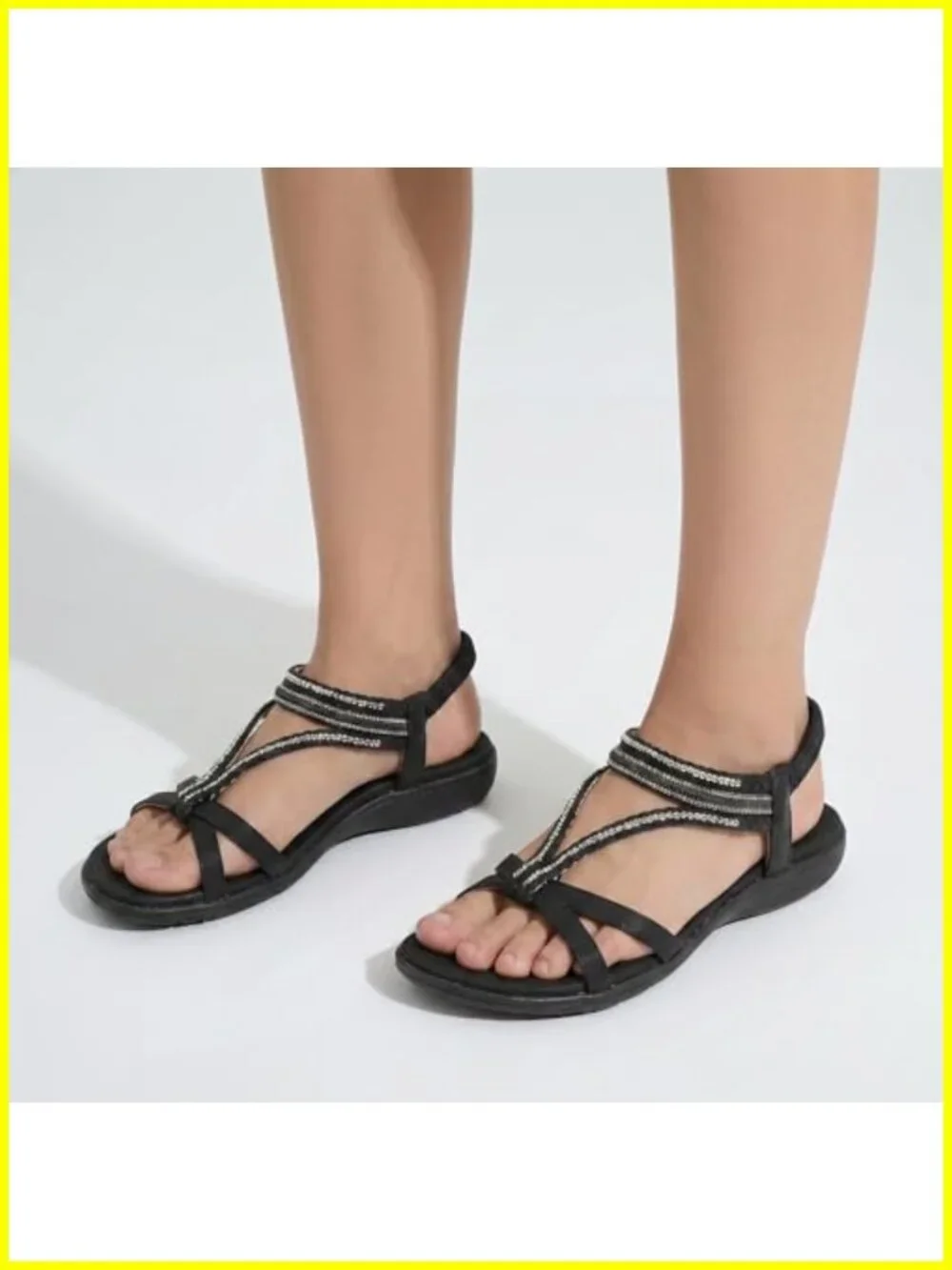 Bohemian Flat Sandals Gladiator Style Rhinestones Cushioned Orthopedic Summer